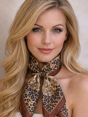 Feels Like Silk Leopard Print Neck Scarf in Brown